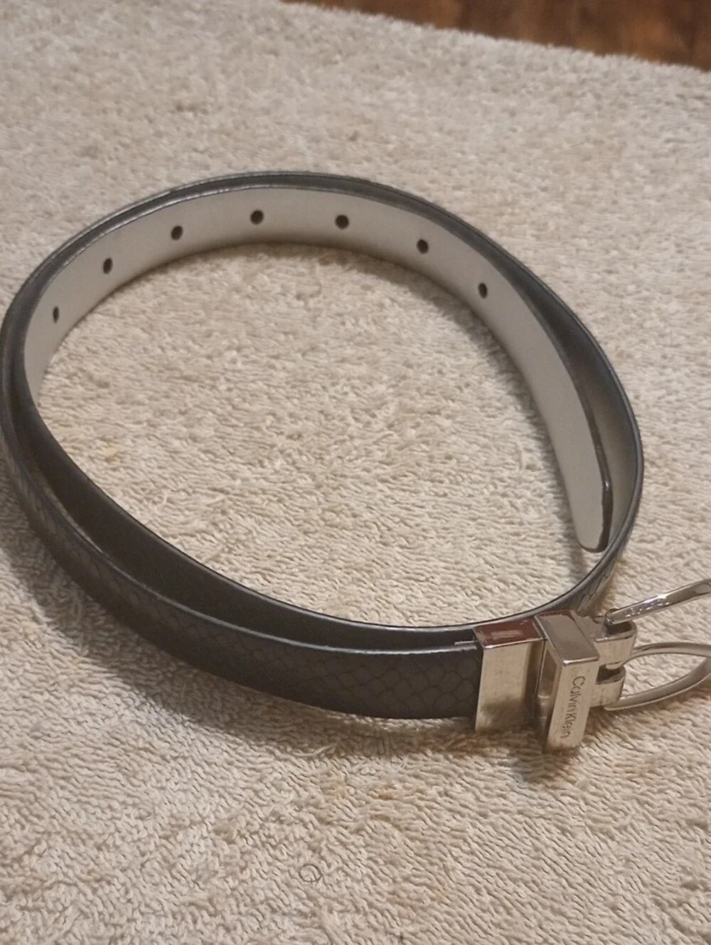 Calvin Klein Black Textured Leather Belt with Silver Buckle